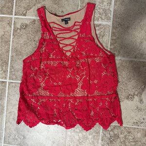 Express Vibrant Red Lace Tank Top